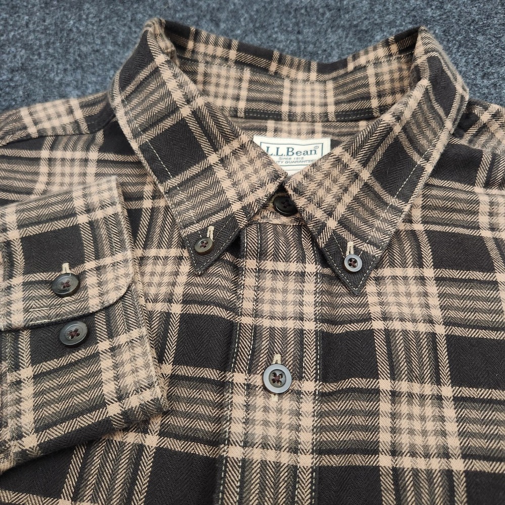 L.L. Bean Mens XL Tall Brown Black Plaid Flannel Button Down Shirt 253771